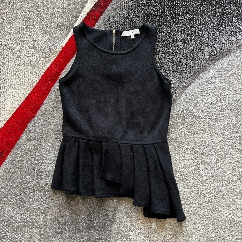 Milly Black Knit Asymmetrical Peplum Tank Top
